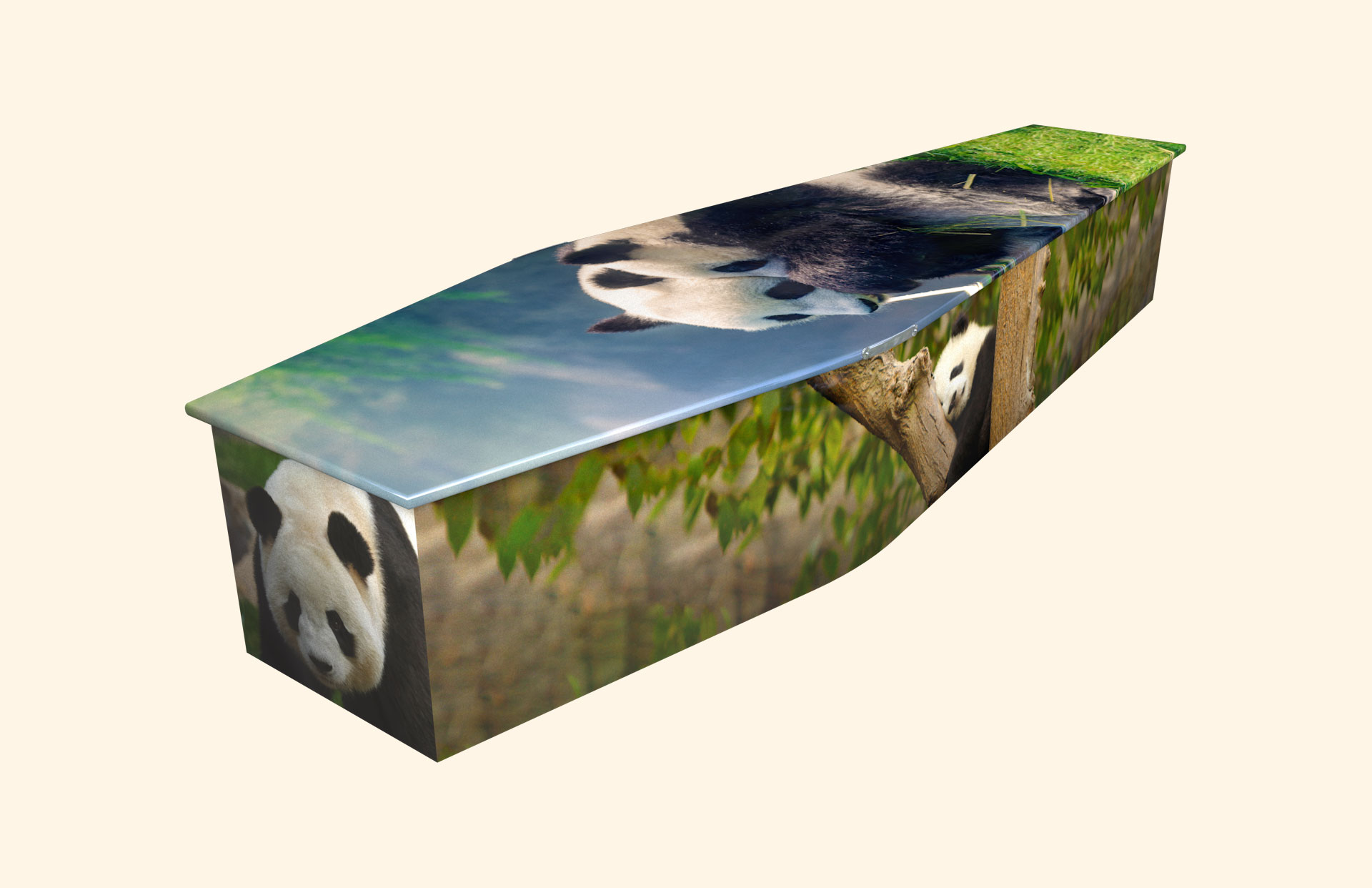 Panda Love design on a traditional coffin